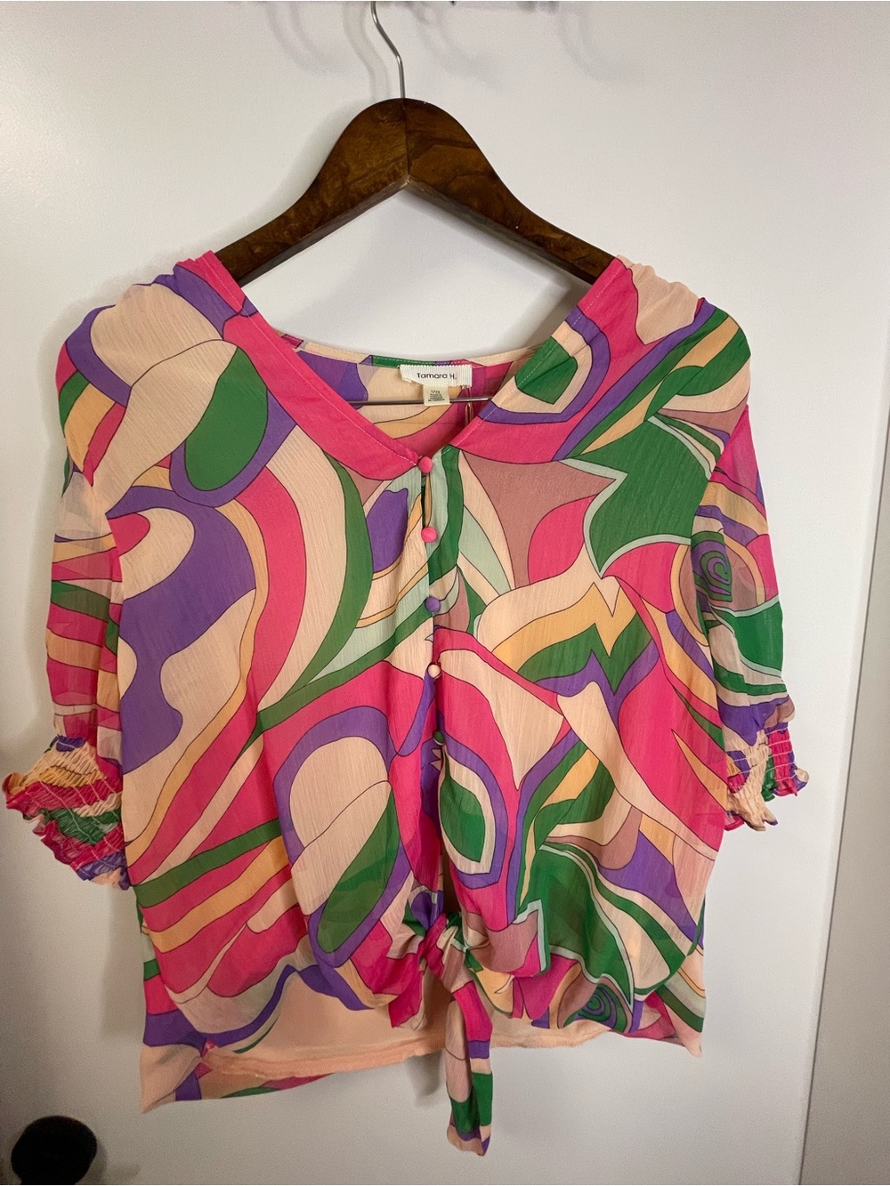 Tamara H Multicolor Tie-Front Blouse size L